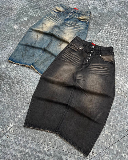 Double Belt Distressed Denim