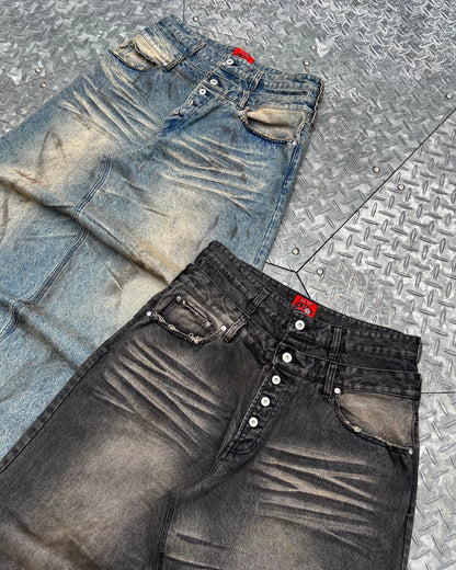 Double Belt Distressed Denim