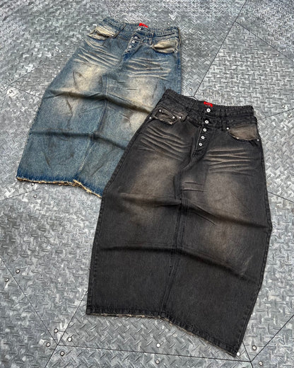Double Belt Distressed Denim