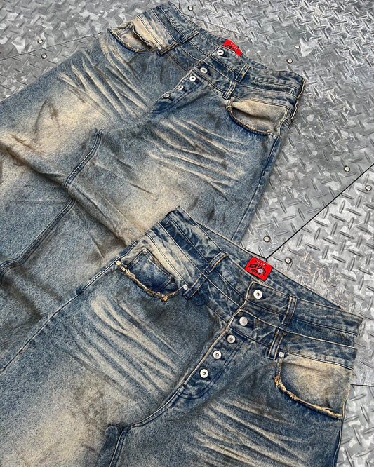 Double Belt Distressed Denim