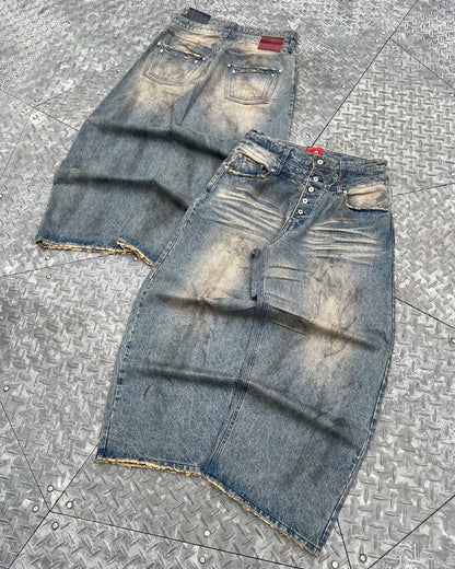 Double Belt Distressed Denim