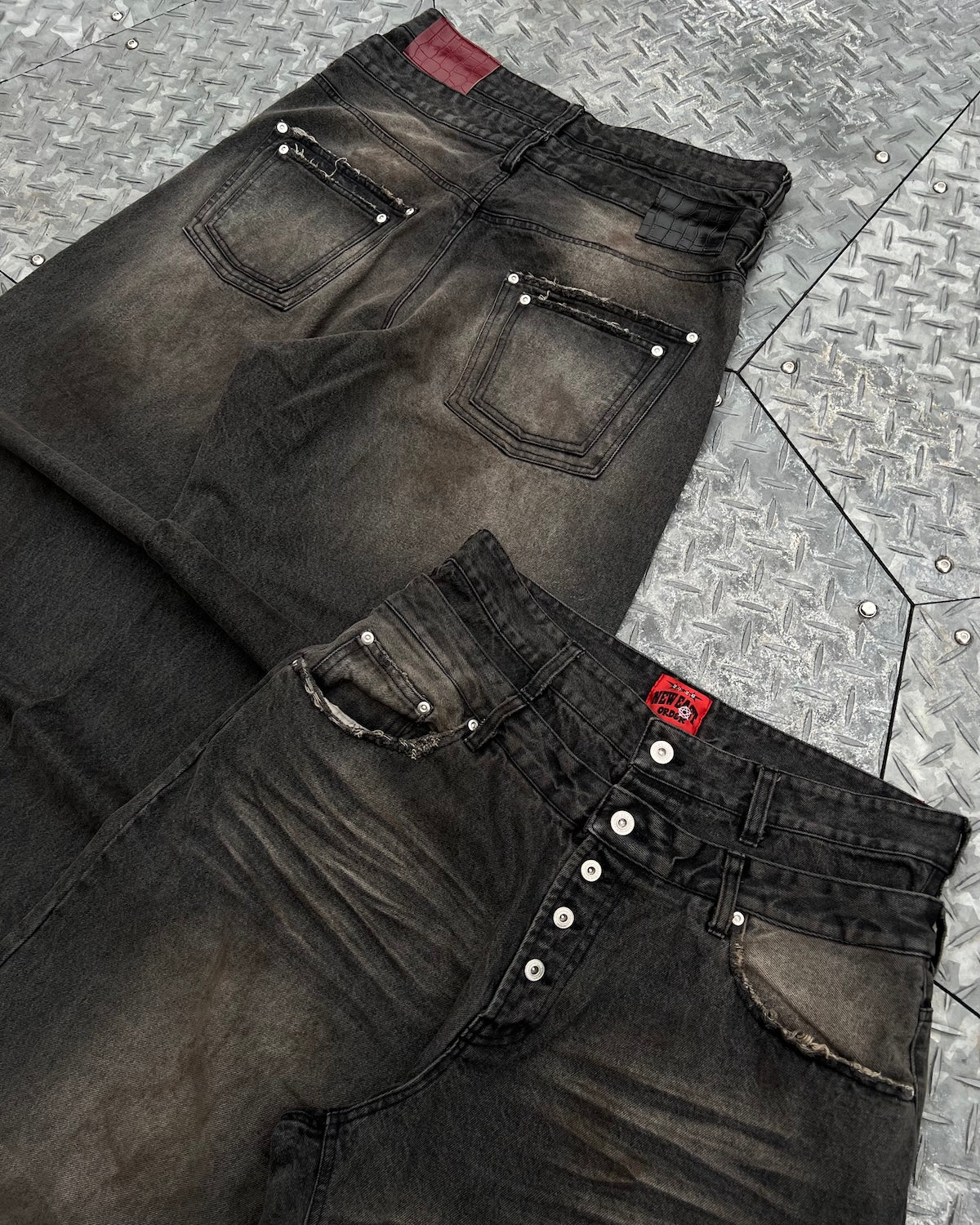 Double Belt Distressed Denim
