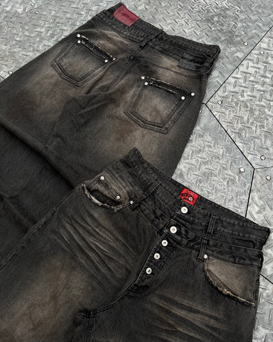 Double Belt Distressed Denim