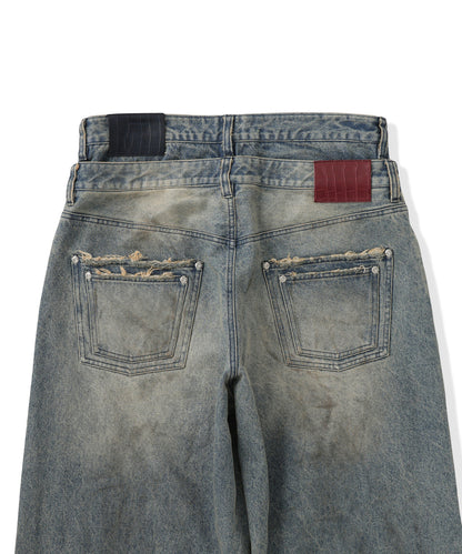 Double Belt Distressed Denim