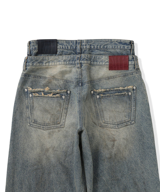 Double Belt Distressed Denim