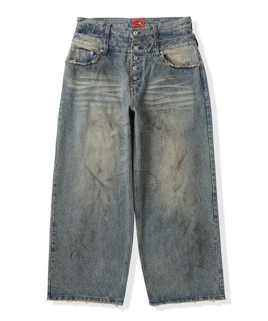 Double Belt Distressed Denim