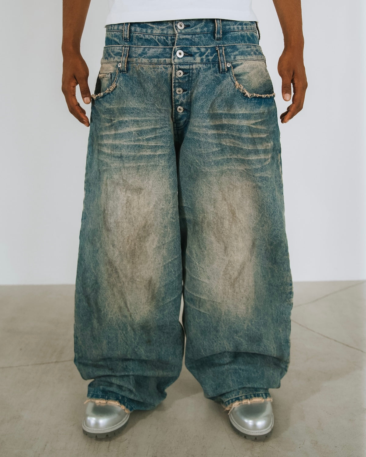 Double Belt Distressed Denim