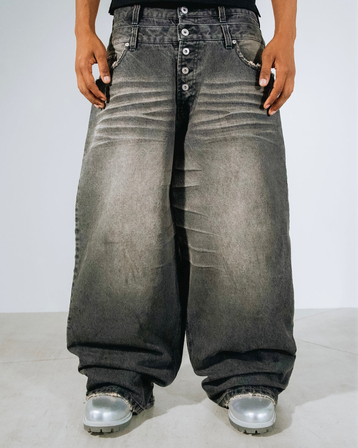 Double Belt Distressed Denim